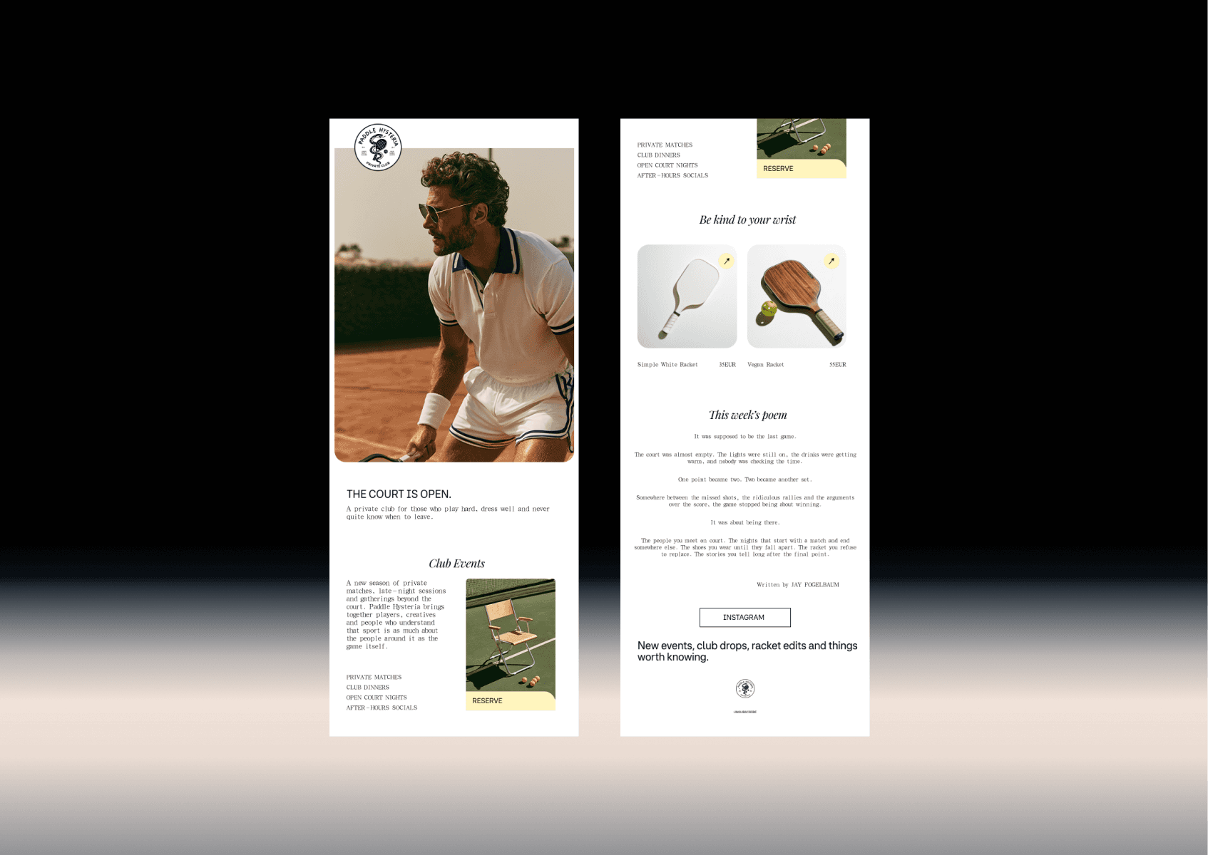 Pickleball email newsletter designs